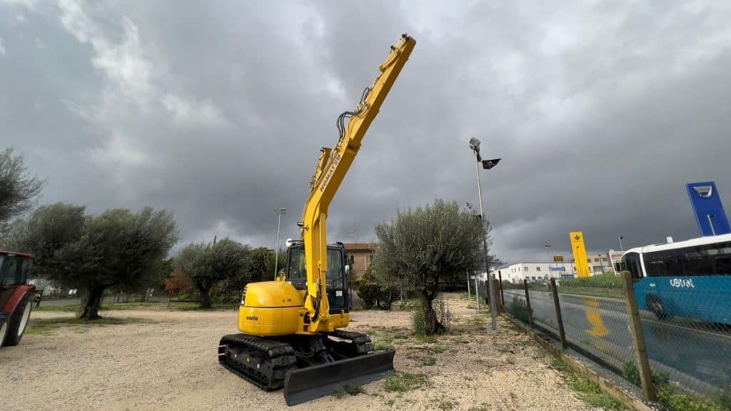 2022 Komatsu PC80MR-5 mini excavator, rear three-quarter view