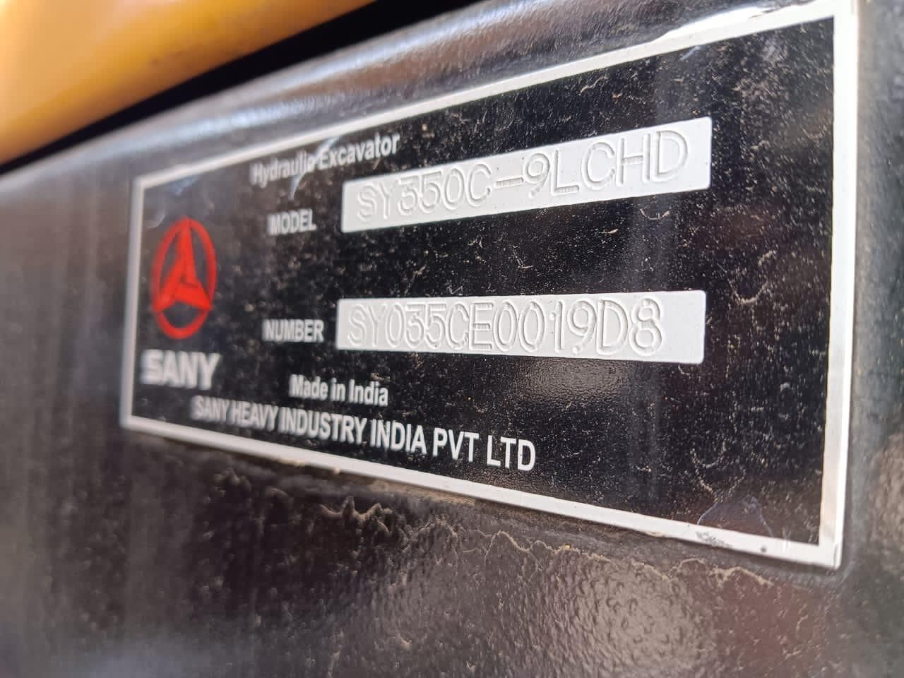 2025 Sany SY350C-9LCHD crawler excavator identification plate 2025 Sany SY350C-9LCHD crawler excavator identification plate