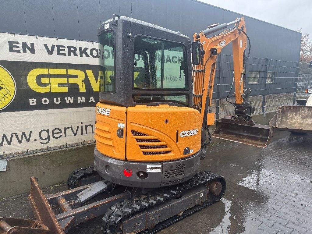 2019 CASE CX26C mini excavator, front three-quarter view