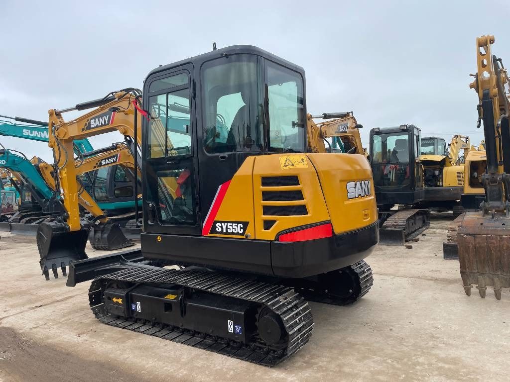 2023 Sany SY55C mini excavator, rear three-quarter view