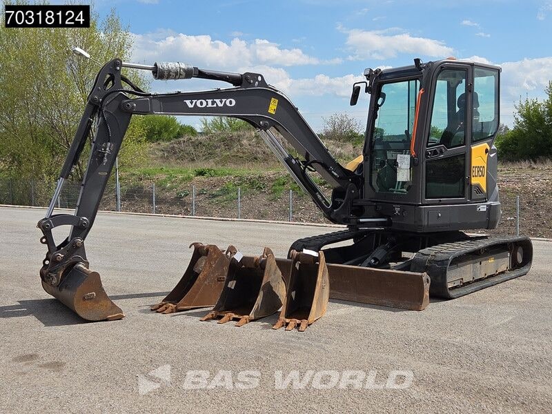 2022 Volvo ECR50F mini excavator, side view with attachments