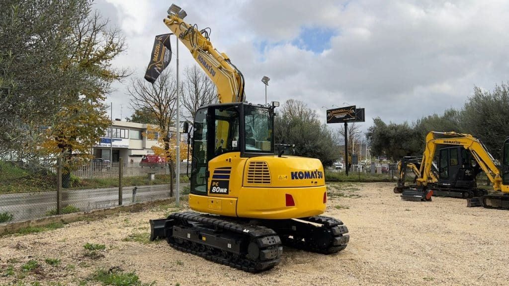 2022 Komatsu PC80MR-5 mini excavator, rear three-quarter view