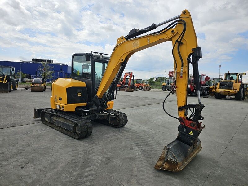 2017 JCB 57C-1 mini excavator, three-quarter front view