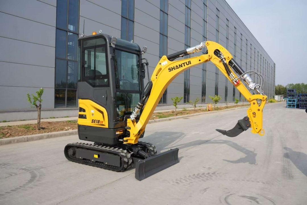 2026 Shantui SE18SR mini excavator, front three-quarter view