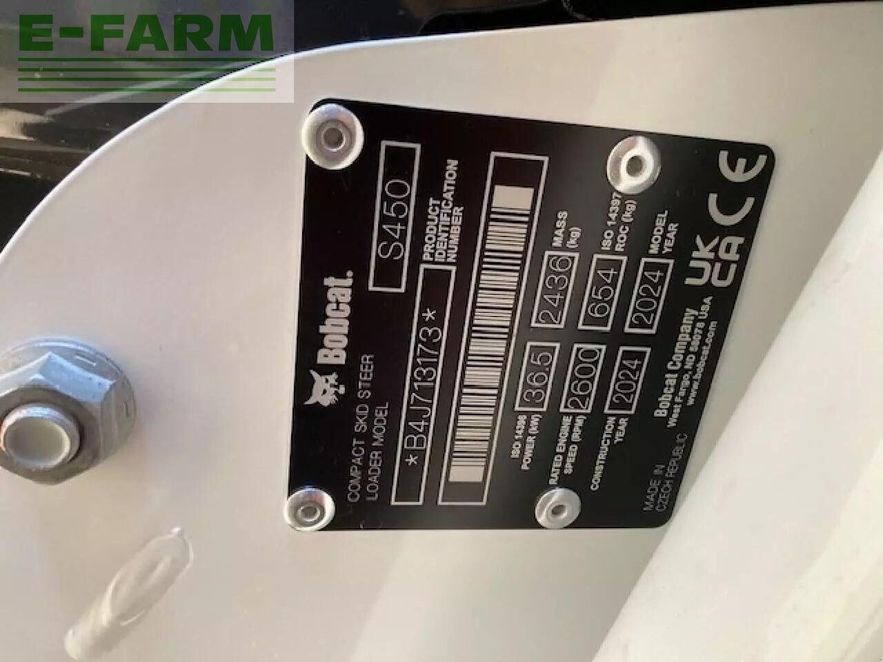 2024 Bobcat S450 identification plate 2024 Bobcat S450 identification plate