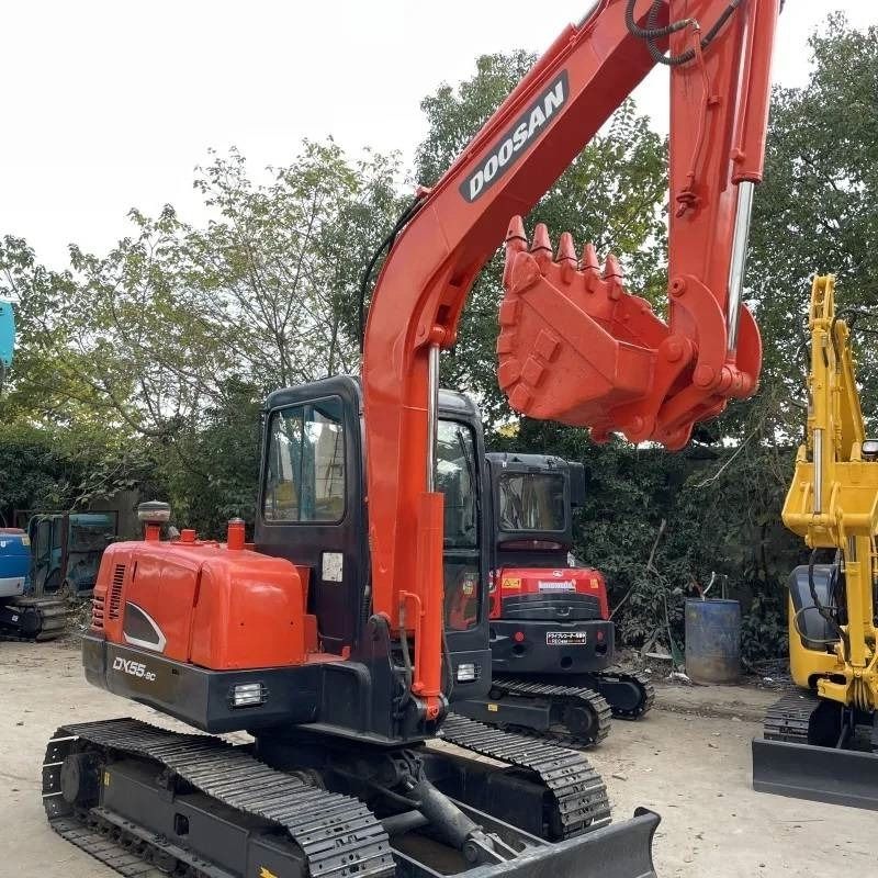2022 Doosan DX55-9C mini excavator, rear three-quarter view