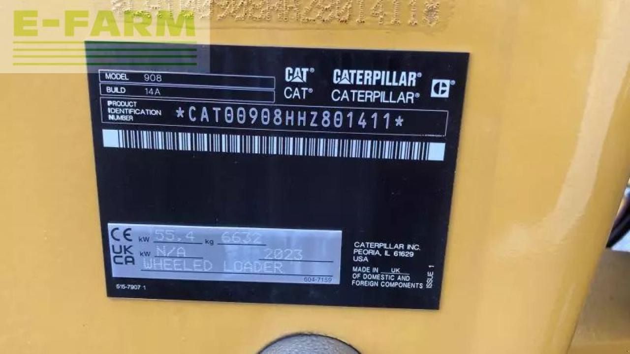 2023 Caterpillar 908 identification plate 2023 Caterpillar 908 identification plate