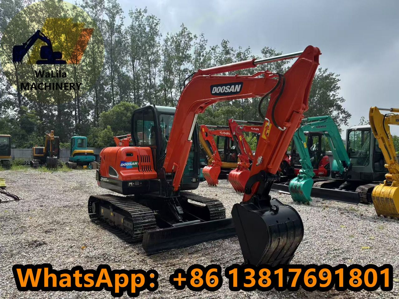 2024 Doosan DX60-9C mini excavator, front three-quarter view