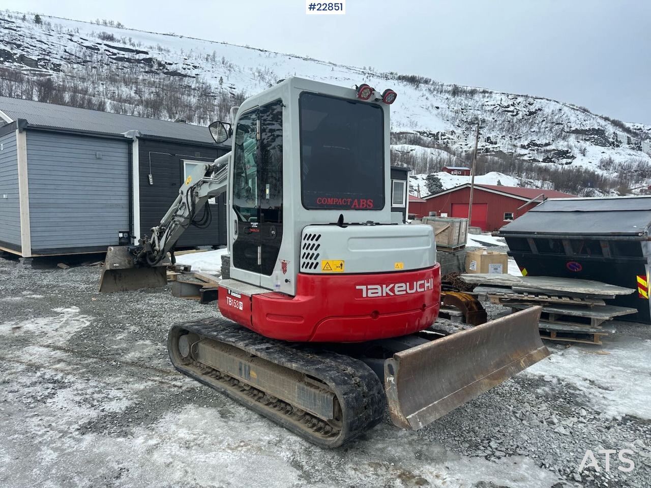 2017 Takeuchi TB153FR mini excavator, rear three-quarter view