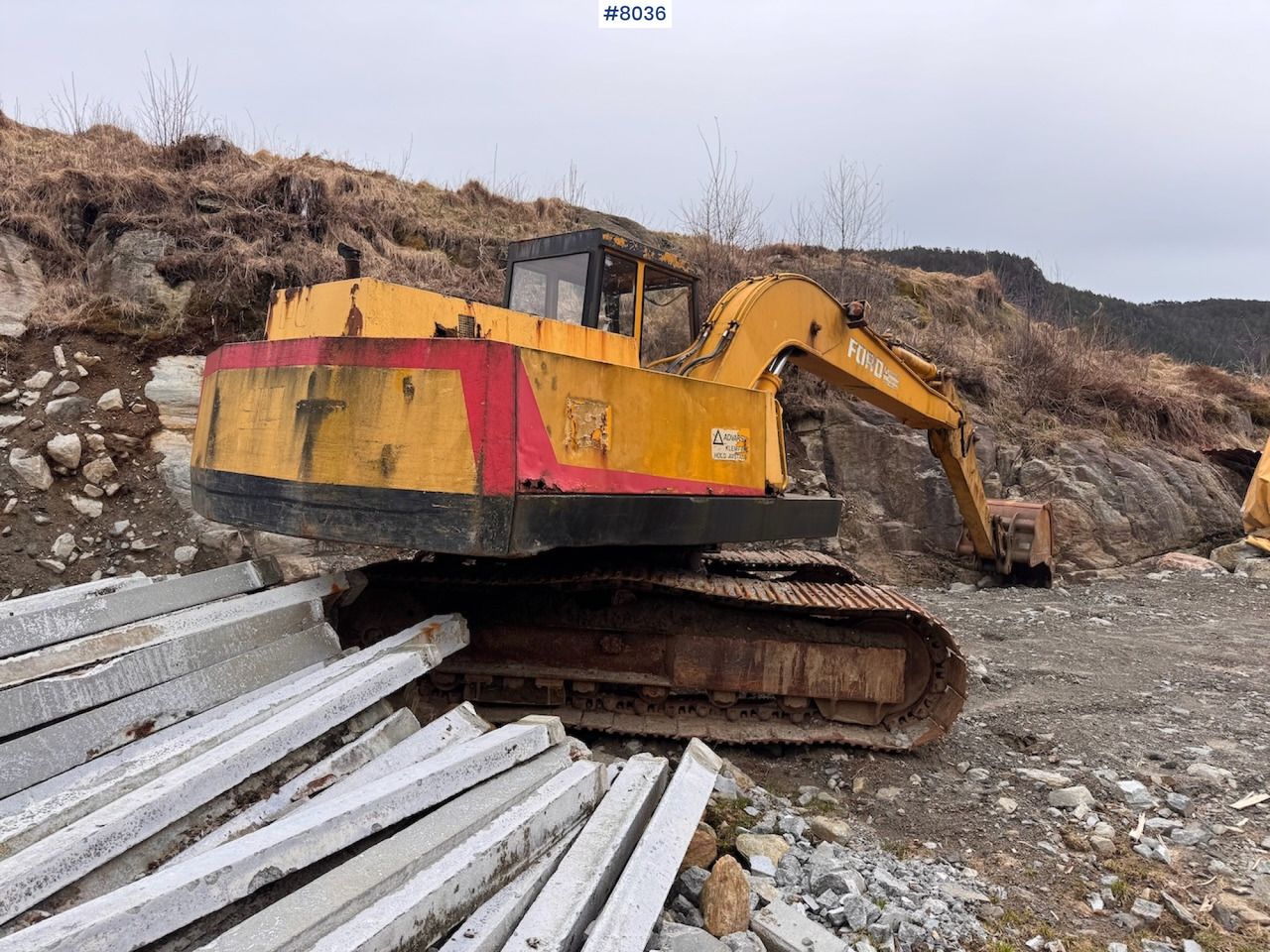 1980 Ford H45 excavator, rear three-quarter view