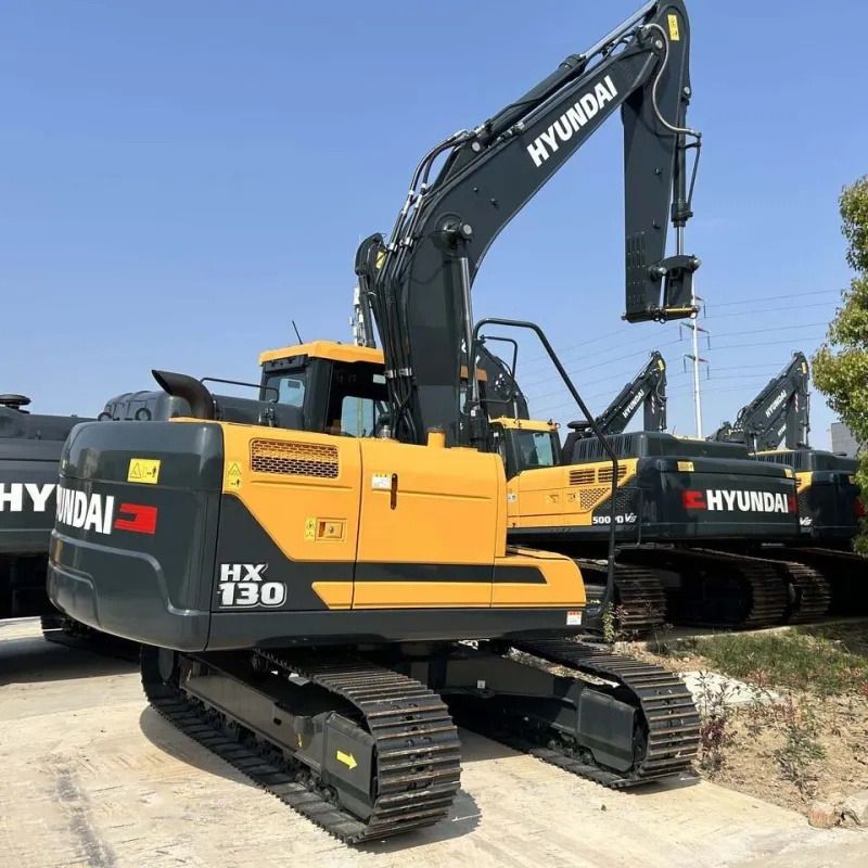 Hyundai HX130 crawler excavator, rear three-quarter view Hyundai HX130 crawler excavator, rear three-quarter view