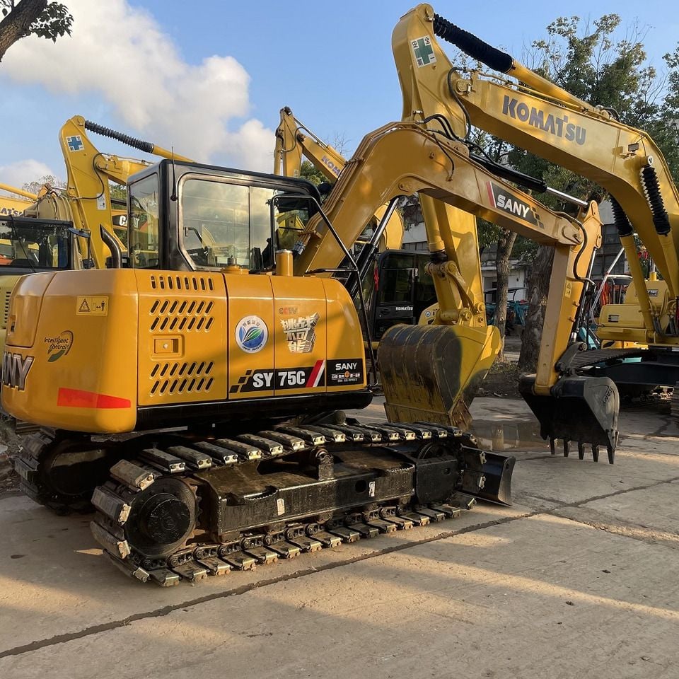 2026 Sany SY75C mini excavator, rear three-quarter view