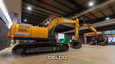 2026 CASE CX220C LC Crawler Excavator showing the rear counterweight with model markings.