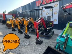 JPC KV12 mini excavator, front three-quarter view
