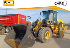 2022 JCB 427HT wheel loader, front three-quarter view