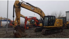 2021 Caterpillar 320-07 crawler excavator, front three-quarter view