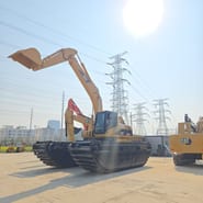 2021 Caterpillar 320C amphibious excavator, side view