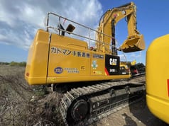 2023 Caterpillar 349D2L crawler excavator, rear three-quarter view