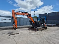 2023 Hitachi ZX85USBR-6 2PB mini excavator, side profile view
