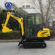 2026 Rippa R330 Mini Excavator from the side, highlighting the black rubber tracks and the yellow main body.