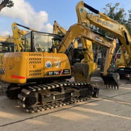 2026 Sany SY75C mini excavator, rear three-quarter view