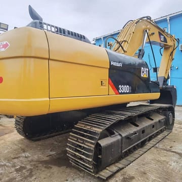 2018 Caterpillar 330D2 crawler excavator, rear three-quarter view