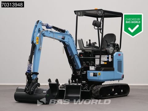 2024 Sany SY19E Mini Excavator with a light blue boom and arm, featuring a general-purpose digging bucket. 2024 Sany SY19E Mini Excavator with a light blue boom and arm, featuring a general-purpose digging bucket.
