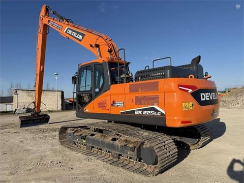 2024 Develon DX225 LC-7 crawler excavator, rear three-quarter view