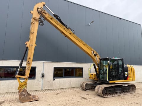 2019 Caterpillar 313F long-reach crawler excavator, side view