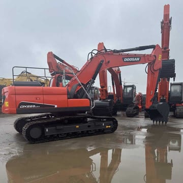 2019 Doosan DX225LCA crawler excavator, rear three-quarter view