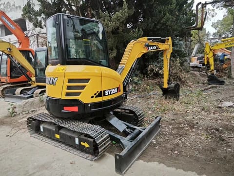 2022 Sany SY35U mini excavator, front three-quarter view