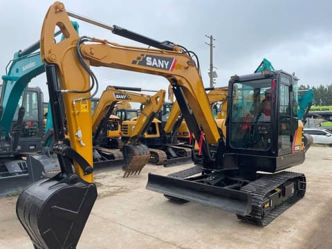 2023 Sany SY55C mini excavator, front three-quarter view