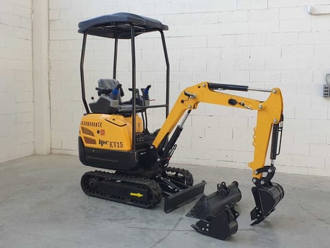 2026 JPC KV15 mini excavator, front three-quarter view