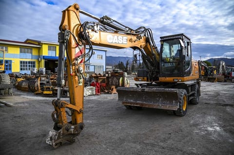 2017 CASE WX148 wheel excavator, front three-quarter view
