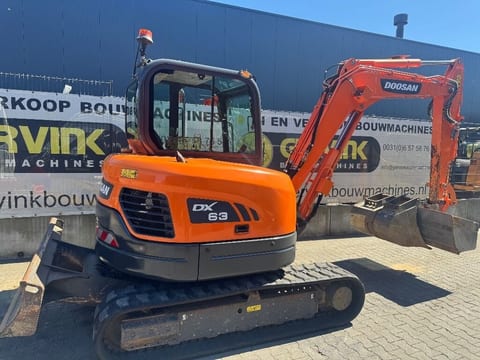2019 Doosan DX63-3 crawler excavator, rear three-quarter view