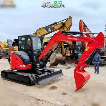 Hitachi ZX55USR-5A mini excavator, front three-quarter view Hitachi ZX55USR-5A mini excavator, front three-quarter view