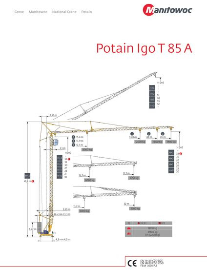 Self-erecting tower crane Potain IGO T 85 A