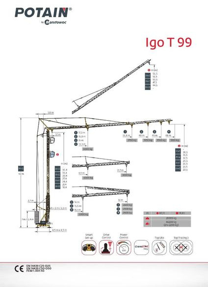 Self-erecting tower crane Potain IGO T 99